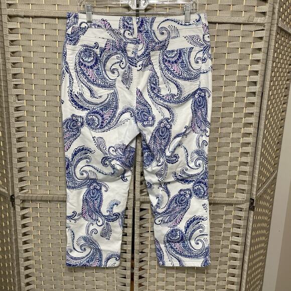 NYDJ for Chicos SLIM CROP Jeans Size 12 White Purple Paisley Lift Tuck Slimming - Picture 2 of 11